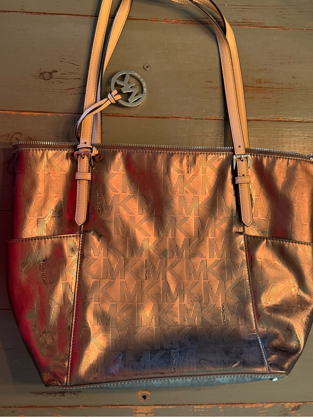Michael Kors Metallic MK Monogram Tote
